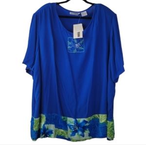 C.M. Shapes Short Sleeve Blue Blouse Shirt Womens Plus Size 3X